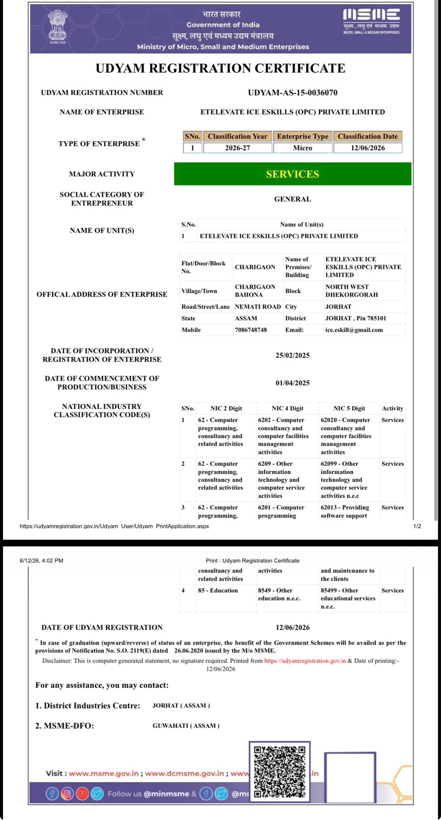 ICE Udyam Certificate